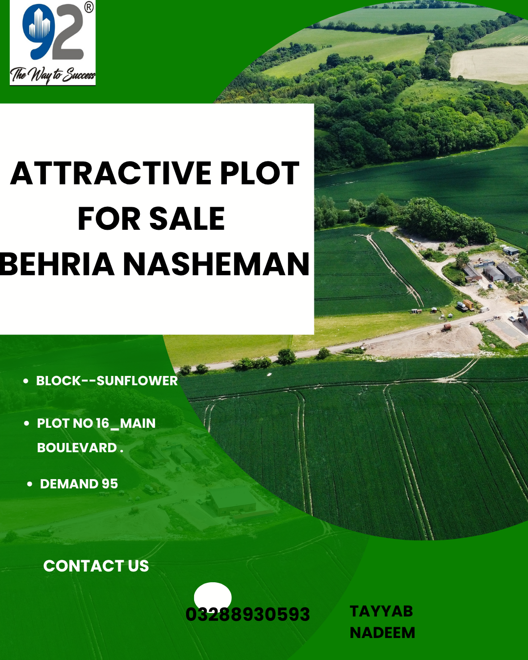 🌟 8 Marla Prime Location Plot for Sale in Bahria Nasheman Lahore – Plot #16 on Main Boulevard 🌟
