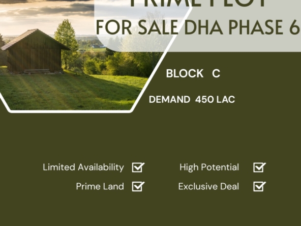 Prime 1 Kanal plot for sale in DHA Phase 6 Block C, Lahore. Hot location, plot no. 985, demand 450. Ideal for home or investment opportunity